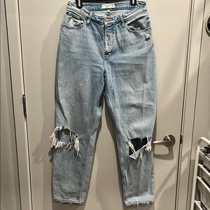 Abercrombie & Fitch The Dad High Rise Curve Love Distressed Light Blue Jeans